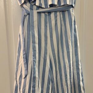 Striped Blue and White capri length jumpsuit